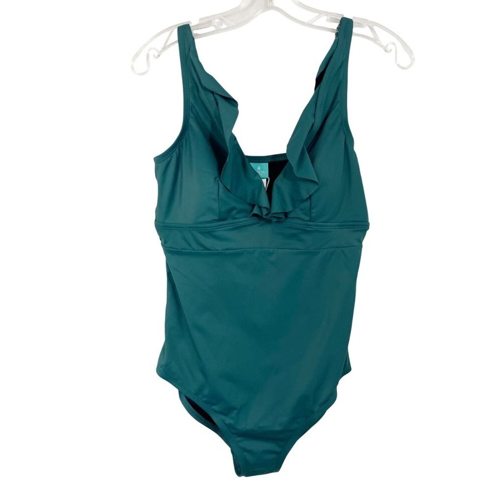 NEW Coastal Blue Green Ruffle One Piece Swimsuit - Size Medium